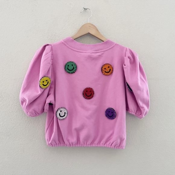 Queen Of Sparkles Smiley Face 3D Skort Set Med Pink Sweatshirt Skirt Casual Fun - Picture 8 of 16